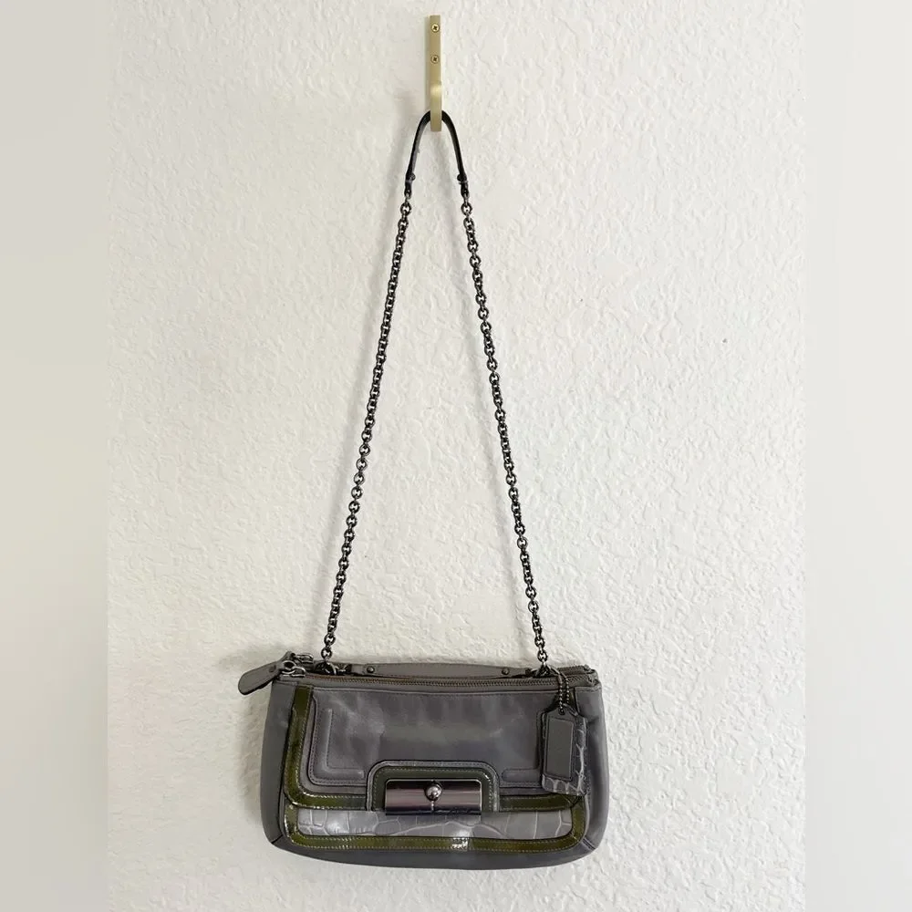 Vintage COACH Kristin Leather Crossbody hobo Bag gray and chain strap